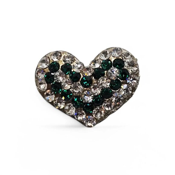 Jewelry - Crystal Heart Pin: Valentine's Day Brooch Silver and Green